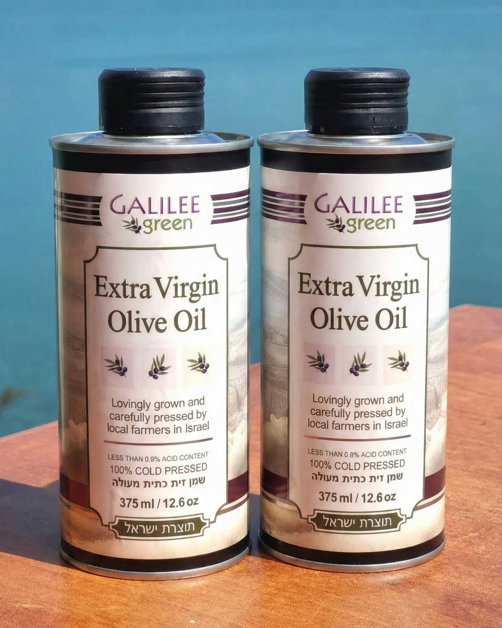 Extra Virgin Olive Oil in original Galilee Green packaging